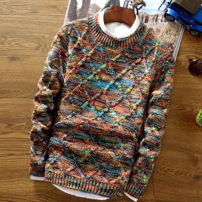 Sweater Men Brand Fashion Pullover Sweater Male O-Neck Stripe Slim-Navy Blue