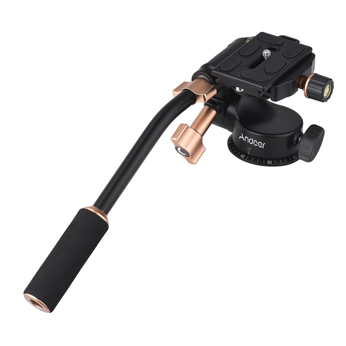 Andoer Q08S Aluminum Alloy 3-Way Damping Video Head Tripod Head with Pan Bar Handle Support 360° Panoramic Shooting 1/4