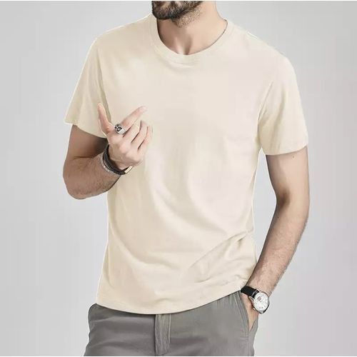Plain Men And Women Cream Round Neck Polo