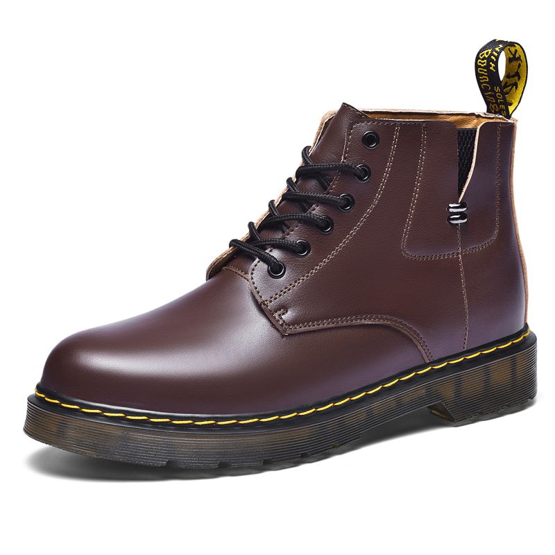 Mens Ankle Top Boots Martin Booties-Brown