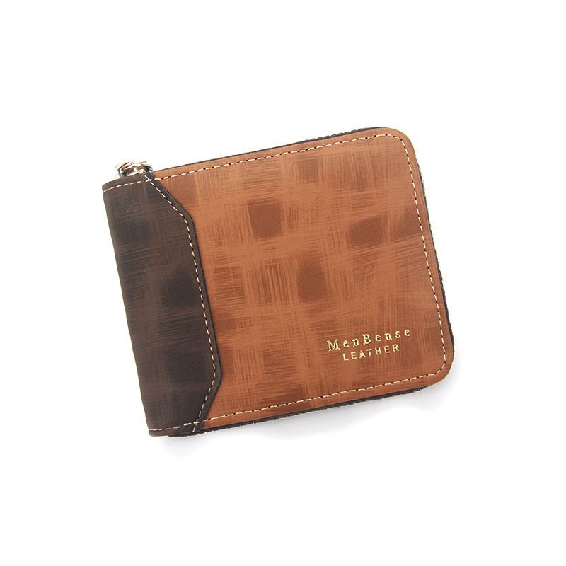 Men's Small Wallet Zipped Card Holder Business - Light Brown