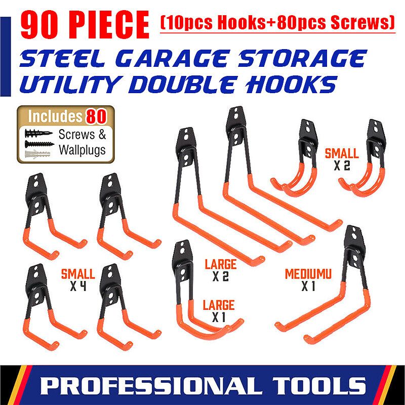 10-Pack Wall Mounted Garage Hooks Set Workshop Garden Tools Storage Organizer Strong Fixing Screw Mounting For Balcony Garage Workshop
