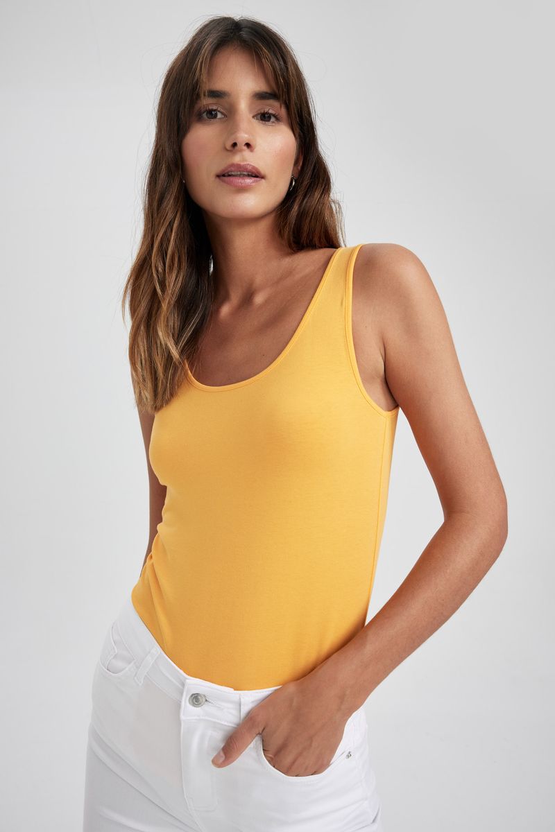 Woman Slim Fit Crew Neck Knitted Athlete - Orange