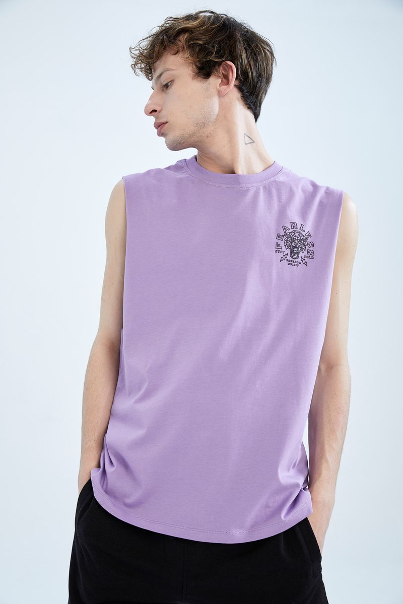 Man Young Boxy Fit Strappy Crew Neck Knitted Athlete - Purple