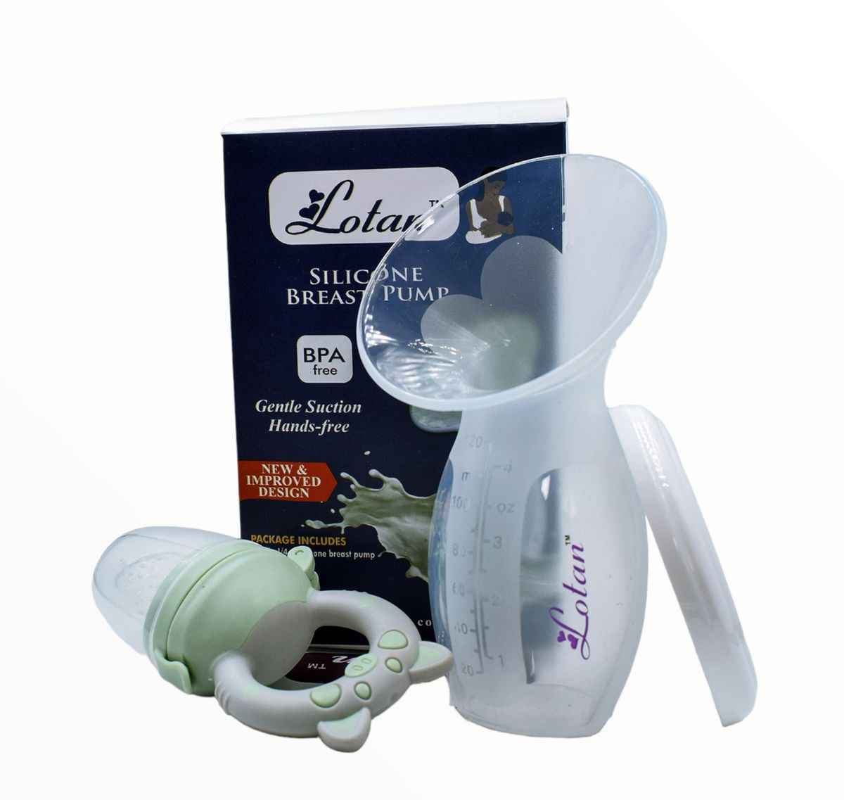Hands-free Silicone Breast Pump + Baby Fruit Feeder+ Dust Cover+  User Manual+ Free Ziplock Bag; 120ml And Above Capacity, See-through Design, Painless Suction, No Cords