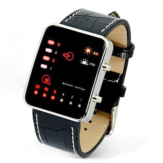 Men\'s Fashion Sports Digital Binary LED Display Faux-Black