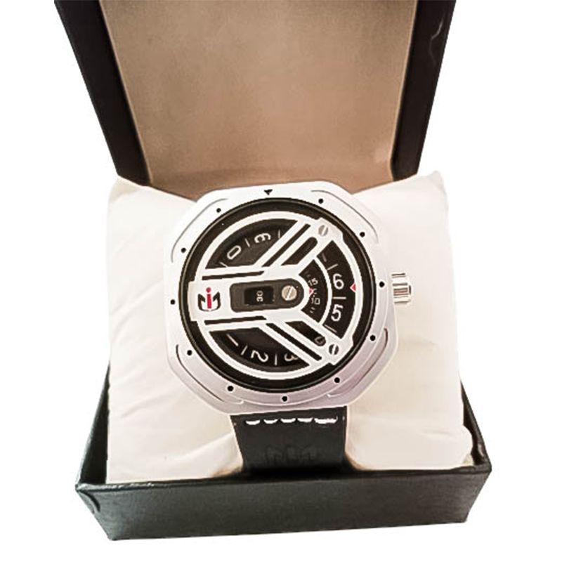 Men Dutch Chrome Black Leather Calendar Wristwatch Luxury Edition -spin Wheel