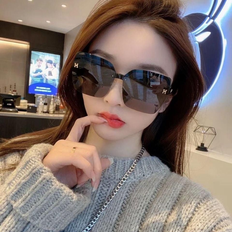 New Sunglasses H Trend Korean-Style Glasses Fashion Street Shooting Large Frame Internet Celebrity Half Frame Box Ins Sunglasses