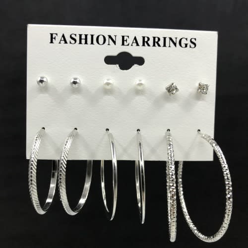 6 In 1 Studs And Hoops Earring- Silver