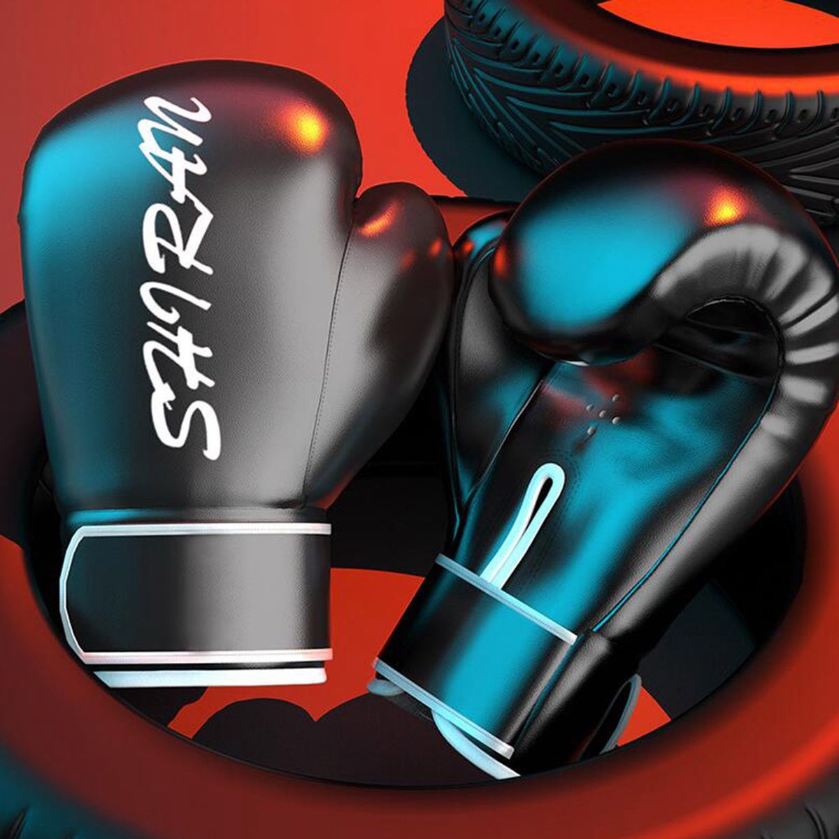 Boxing Gloves Muay Thai Kick Boxing PU Leather 8oz_Black