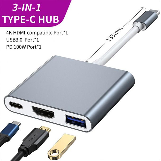 3 In 1 USB Type C Hub HDMI 4K Adapter Converter