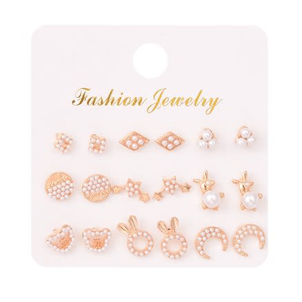 Pearl Stud Earrings -9 Pairs