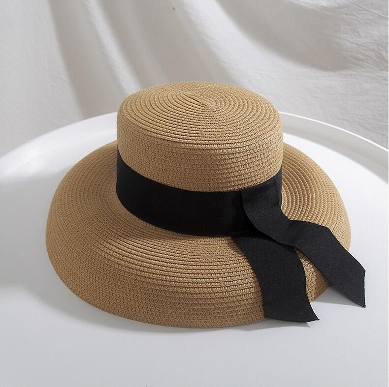 NEW FASHION BEACH STRAW BUCKET SHAPED BOATER HAT WITH RIBBON TIE -VACATION HOLIDAYS