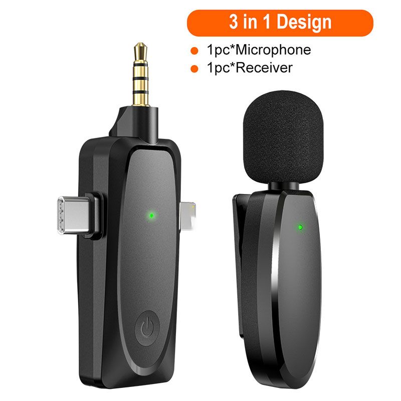 AP003-1 3 In 1 Wireless Live Lavalier Mini Microphone 3 Ports Recording Laptop Wireless Microphones For Camera PhoneVlogging