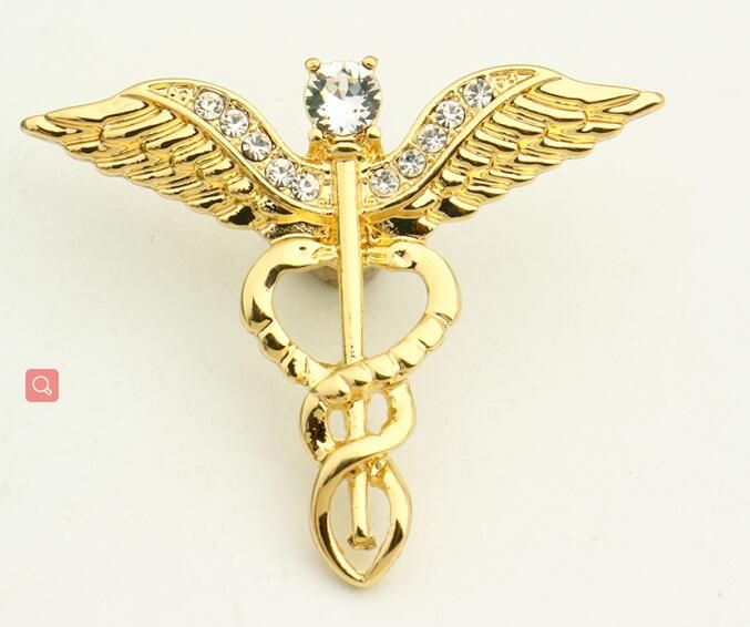 Gold Color Caduceus Pin Brooch Fashion Jewelry Gift For Doctor/Nurse/Medical