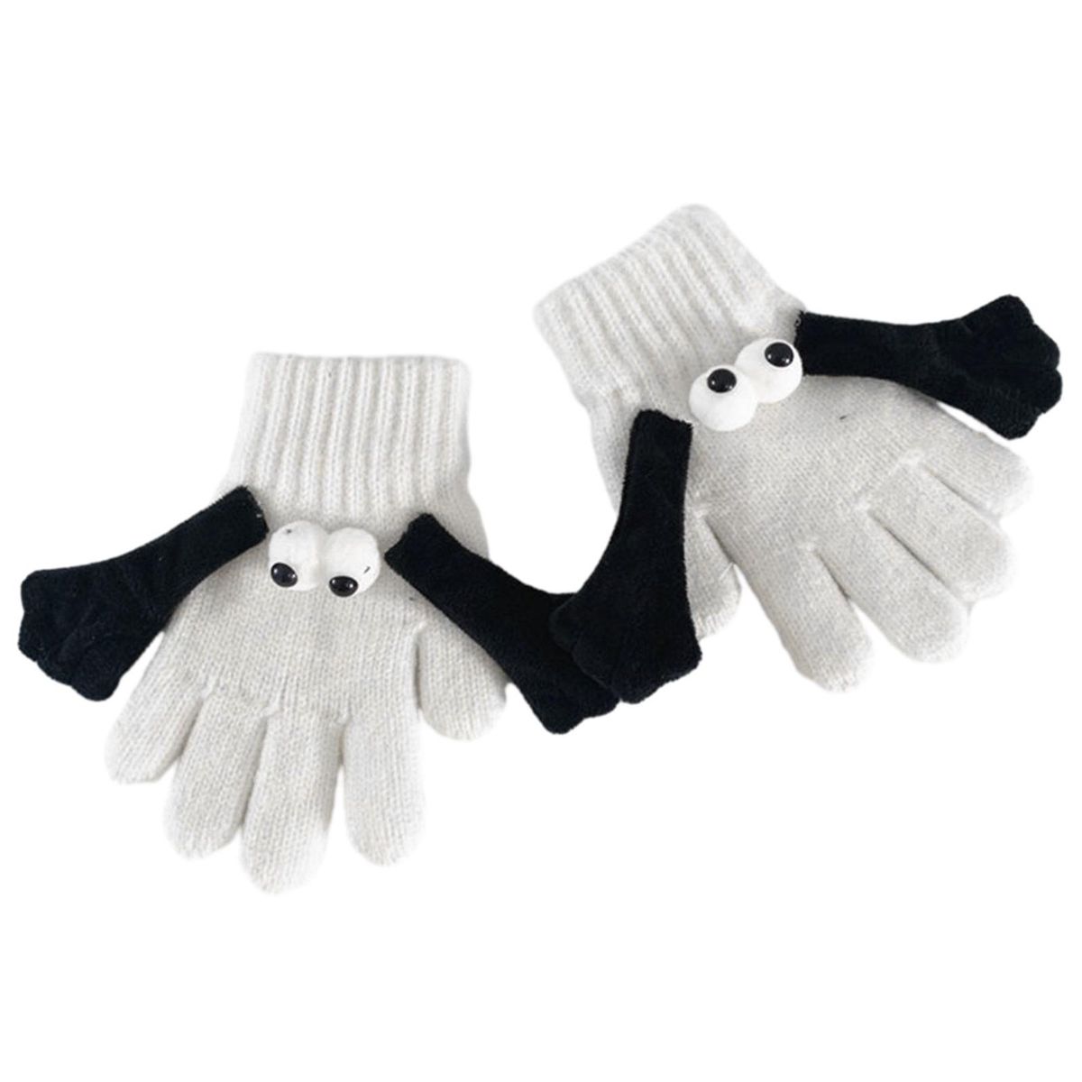 Warm Toddler Gloves Adorable Magnetic Toddler Gloves with Cartoon Eyes White