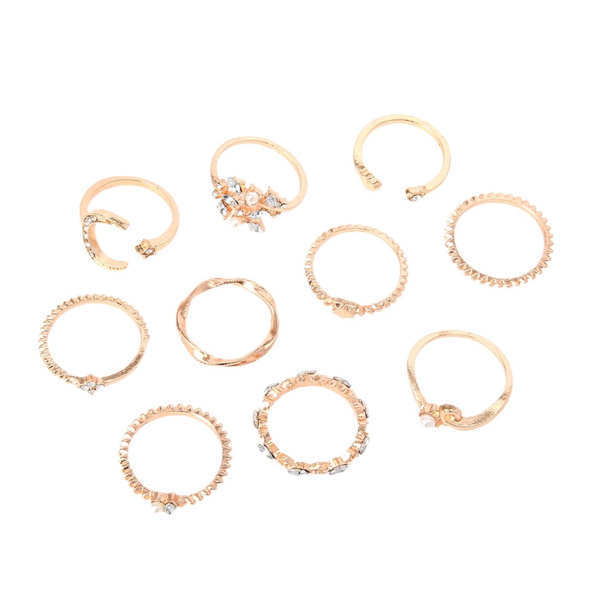 10Pcs Ladies Ring Ladies Trendy Different Shape Ring Golden