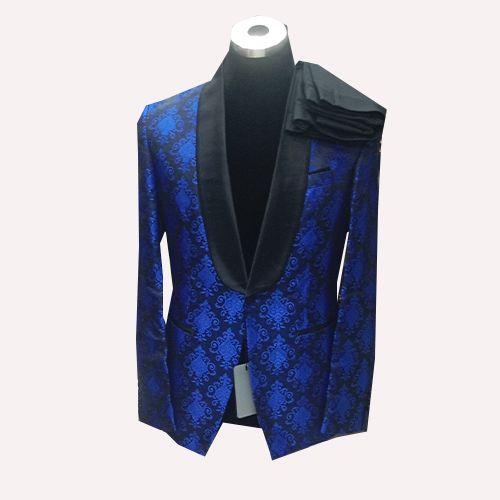 Elegant Men's Slim Fit Flower Suit - Royal Blue