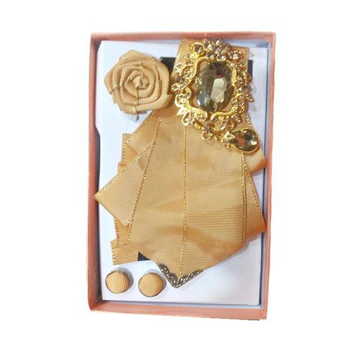 Luxury Bow Ties With Glassy Brooch- Gold