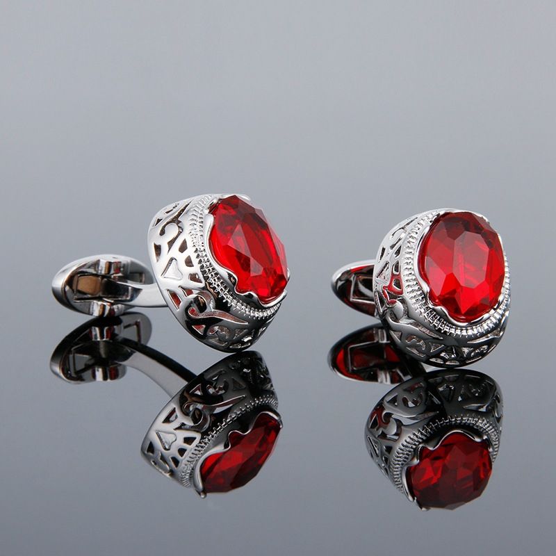 Men's Cufflinks High Quality Light Luxury Red Crystal Oval Shirt Sleeve Nails