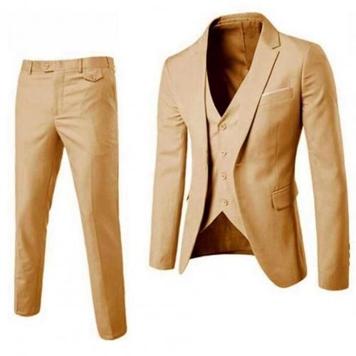 1 Set Men Suit Slim Single-breasted Korean Style Blazer Zipper Fly Pants Khaki