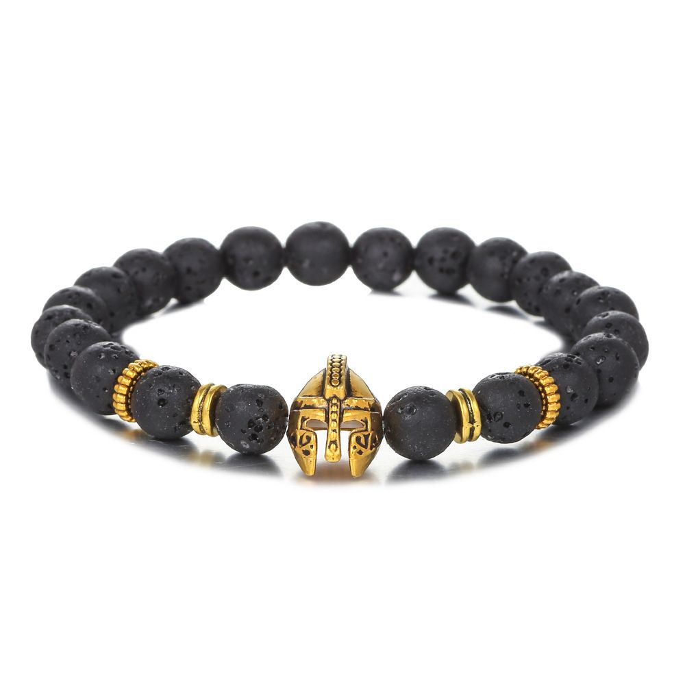 Volcanic Stone Beaded Bracelet Spartan Warrior Helmet Bracelet