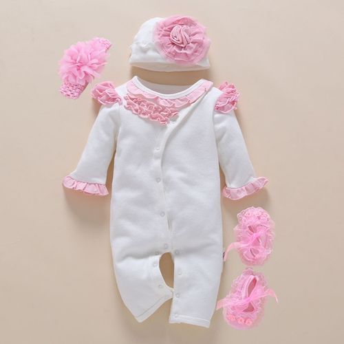New Born Baby Girl Clothes 0 3 Baby White Romper Shoes_3M