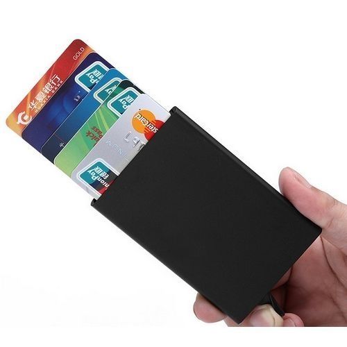 Magnetic Pop Up  Aluminum Slim Atm Wallet Card Holder -Black
