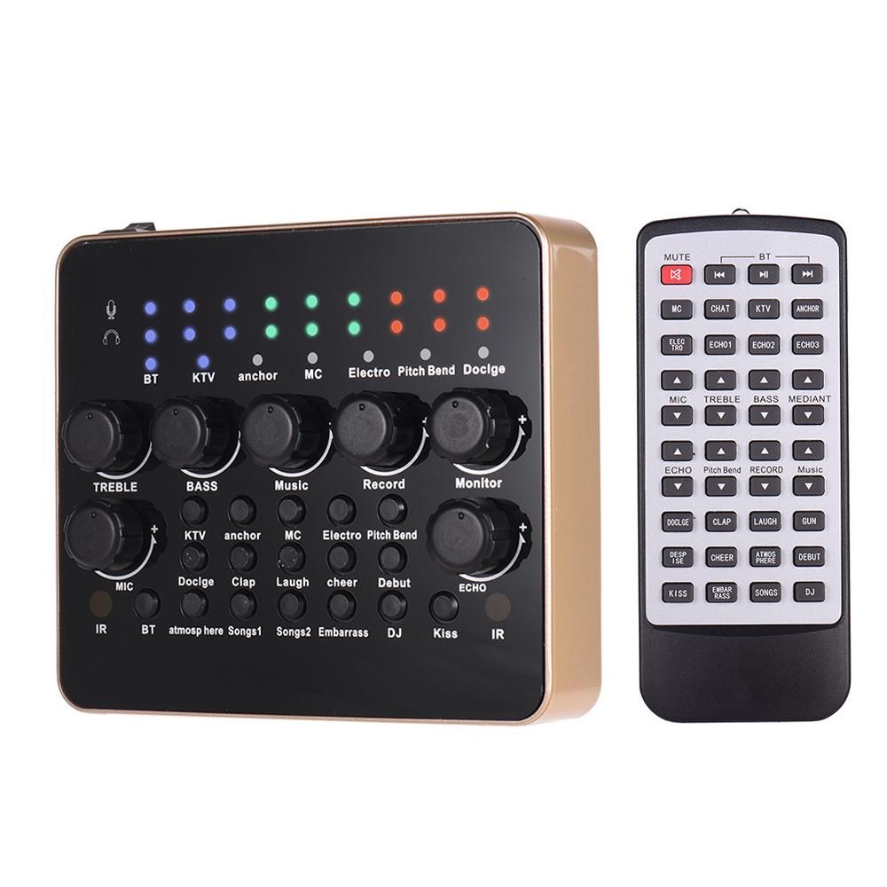 Portable Rechargeable Live Sound Card Voice Changer Built-in Multiple Sound Effects BT Connection with Remote Control for PS4 Xbox Computer Smartphone Tablet for Singing Live Streaming Chating Music Recording