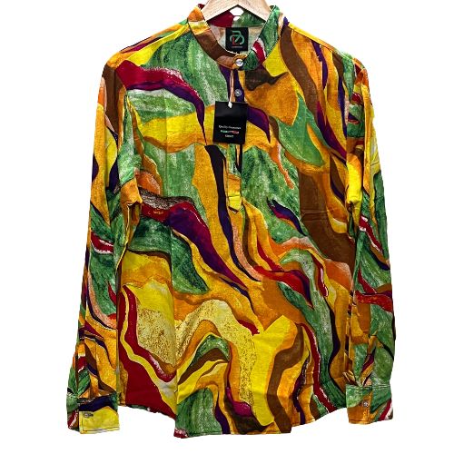 Men Multi Colour Graffiti Long Sleeves Shirts-Yellow