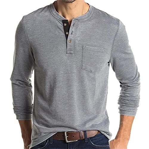Mens Henley Long Sleeve Shirts Casual Fitted T-Shirt
