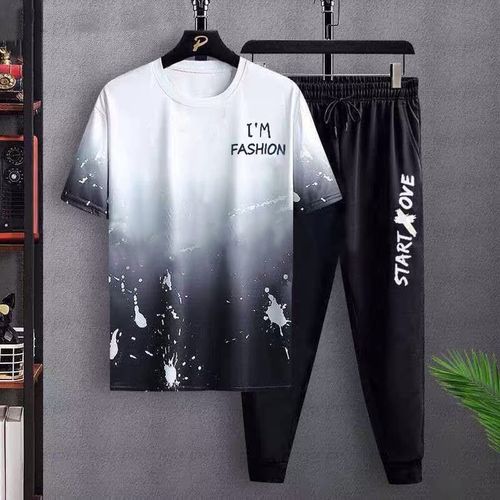 Men's 2 In 1 Short Sleeve Trousers T-Shirt - Black/White