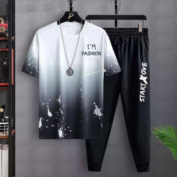 2 In 1 Short Sleeve Trousers & T-Shirt - Black/White