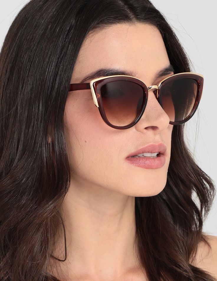 Cat Eyes Classy Rim Sunglasses- Brown
