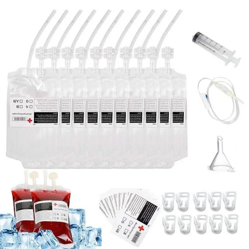 Blood Bags For Drinks Reusable Blood Bags For Drinks Set Of 10 Halloween Party Drinking Pouches IV Bag With Syringe For Easy