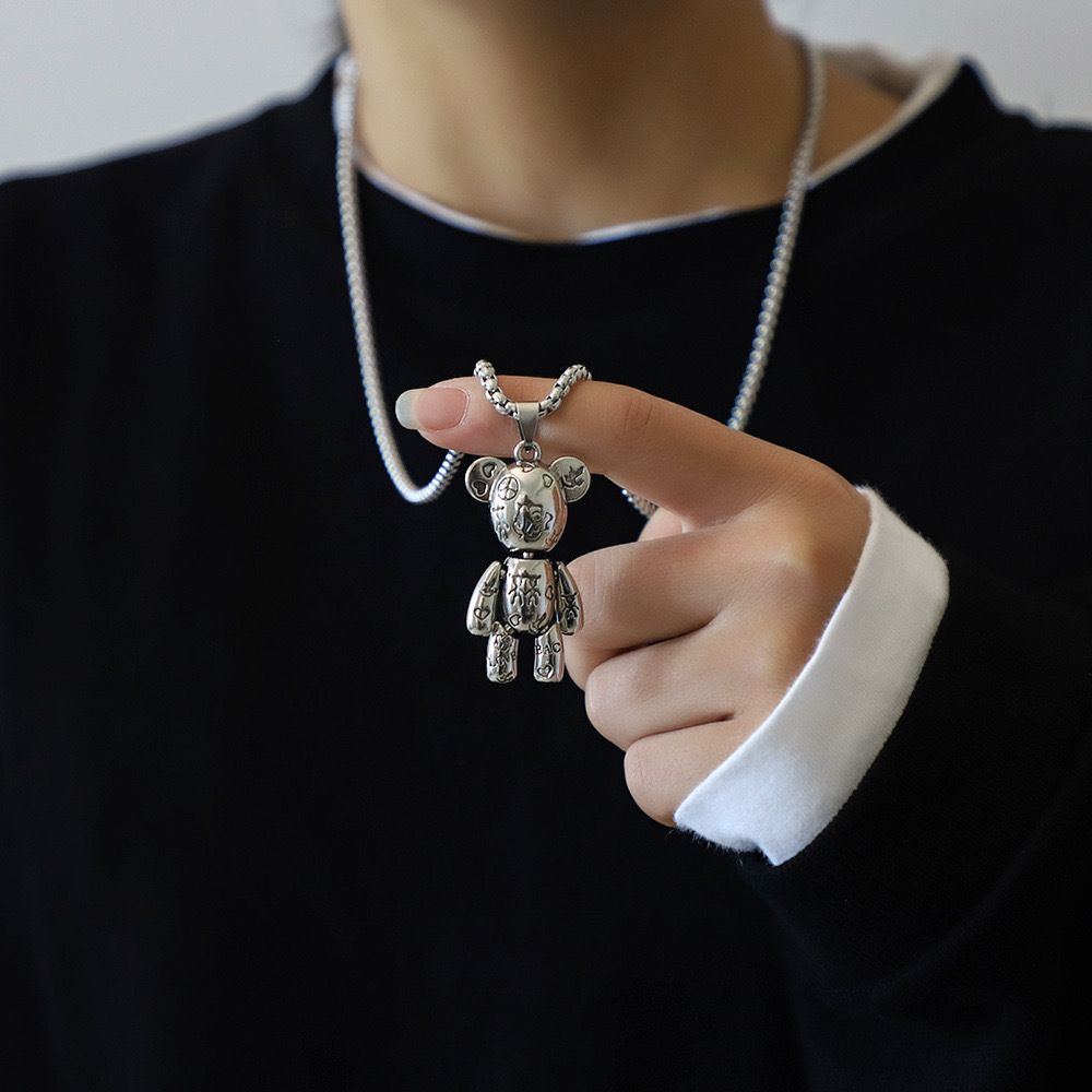 Hip Hop Bear Necklace Titanium Steel Necklace Unisex