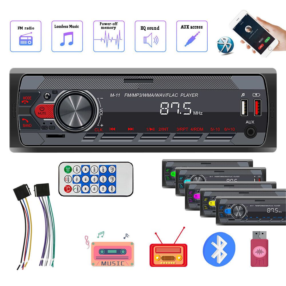 1 DIN Car MP3 Player FM Radio Car Stereo Radio Bluetooth LED In-Dash USB SD AUX