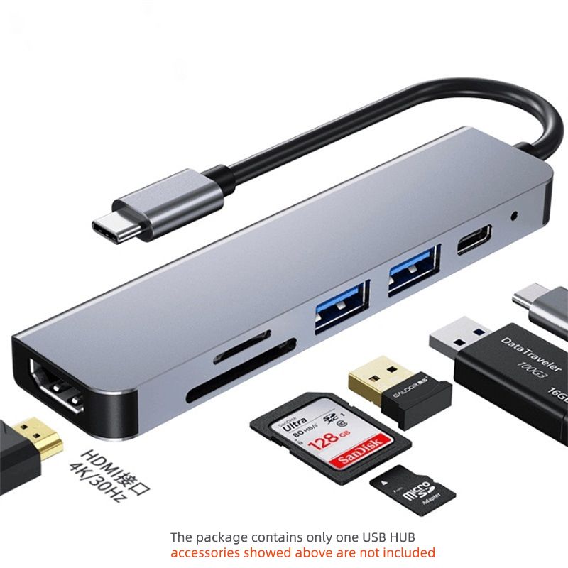 6-in-1 USB-C Hub Multi Splitter Adapter  With HDMI+USB3.0&2.0+SD+TF Expansion Dock