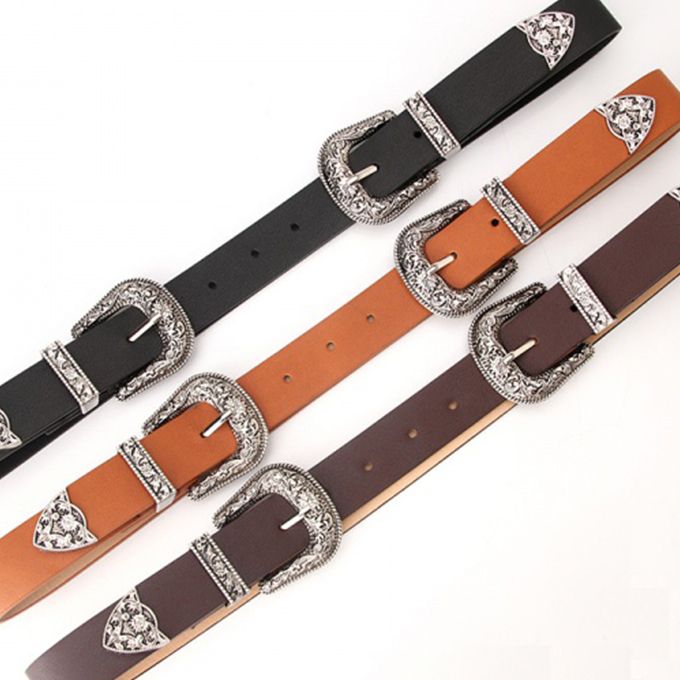 Women's Belt Alloy Buckle Belt All-Matching Jeans Clothing Double Buckle Belt