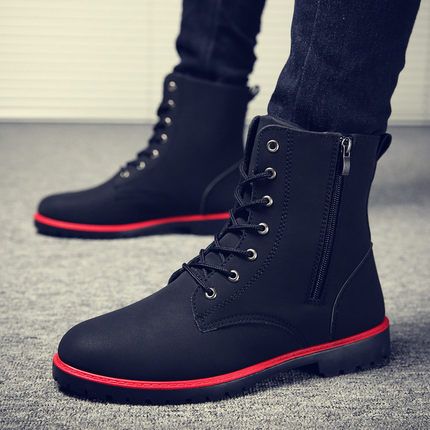 2022 Men Boots British Red High Top Mens Army Boots Korean Zipper Men's Snow Winter Boots Cowboy Boots For Men BLACK-black