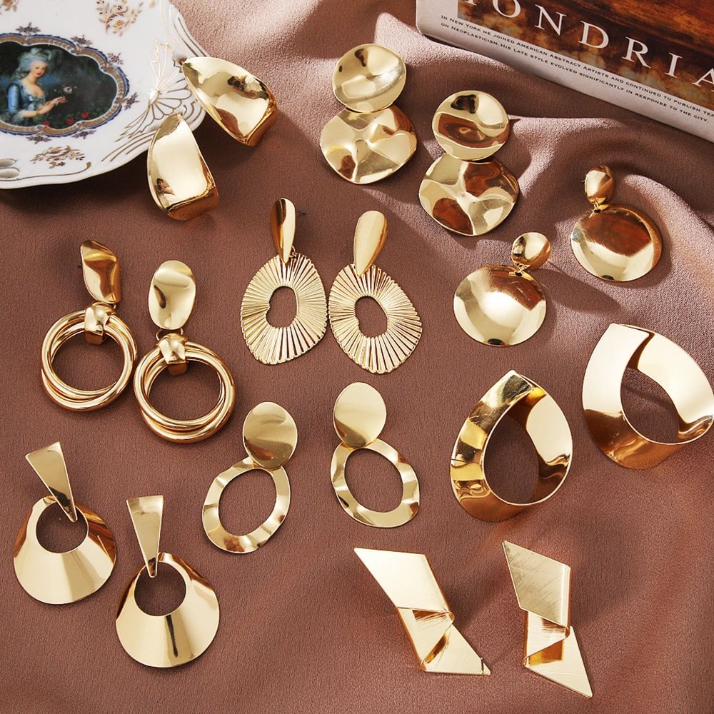Women's Retro Punk Geometric Metal Alloy Drop Earrings Statement Exaggerated Gold Color Brincos Earrings Fashion Trend Jewelry