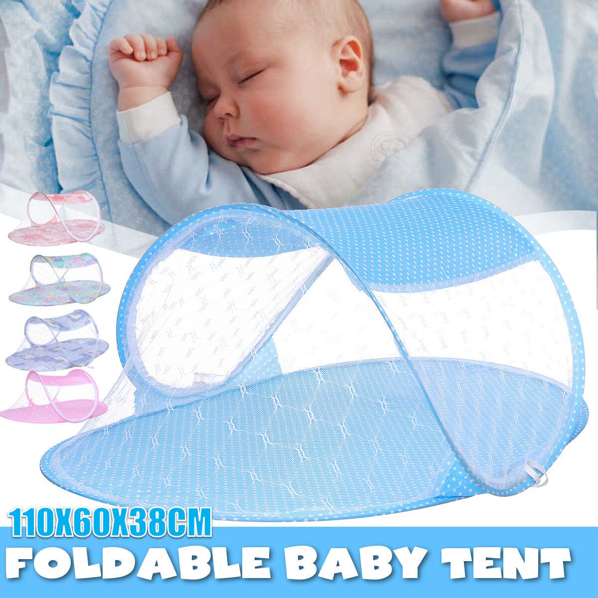 Baby Crib Netting Portable Foldable Tent Bed Mosquito Newborn Sleep Netting Travel Play Blue 2