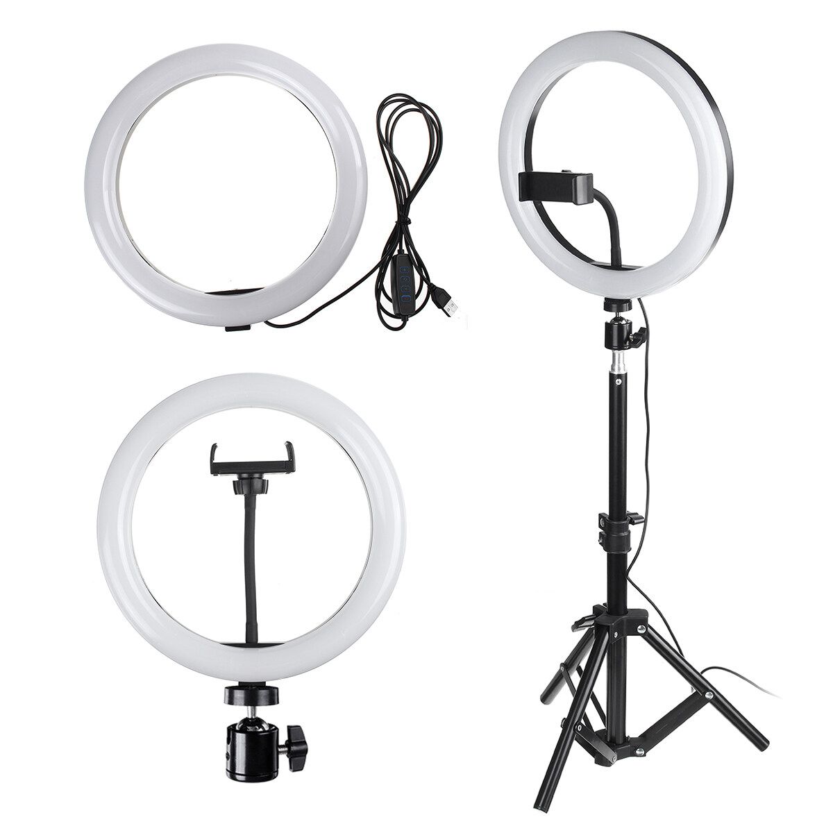 10/12/30 Inch Portable Selfie LED Ring Light With Tripod Stand & Cell Phone Holder & Remote Control Dimmable Photography Studio Phone Holder Selfie Lamps For Makeup Video Live Vlog Type A