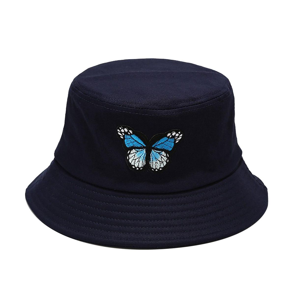Butterfly Embroidery Unisex Bucket Hat Summer-Dark Blue