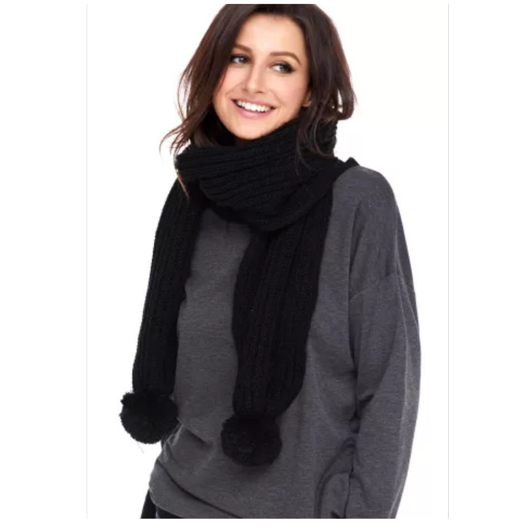 Mfed Brown Pom Pom Ribbed Knit Scarf