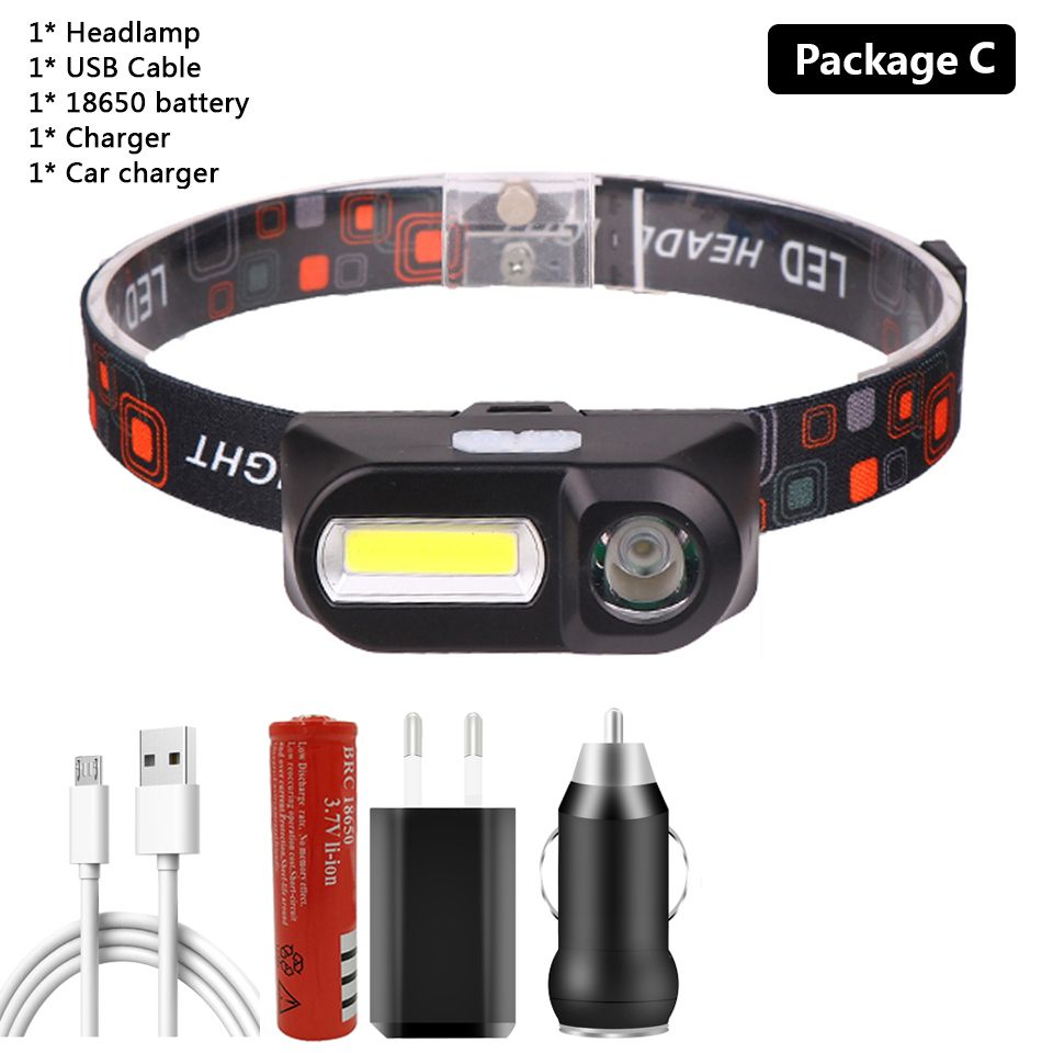 XP G Q5 Headlamp COB Work Headlight Head Lamp Built In 18650 Battery LED Bulbs 2 Light Mode With Magnet Waterproof