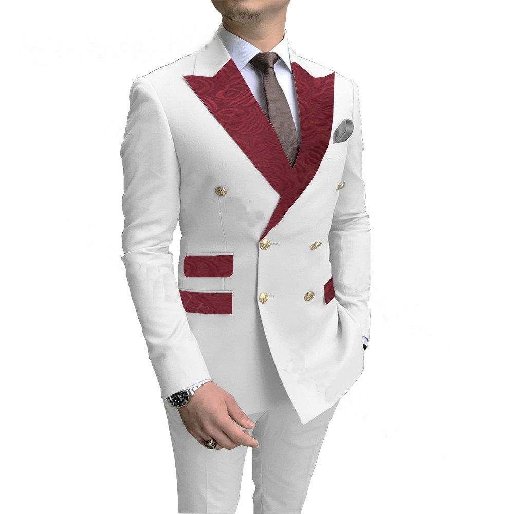 Jacquard Suit For Men Groom Tuxedo Terno Slim Fit 2 Piece Best Man Blazer Prom Wedding Suits With Pants