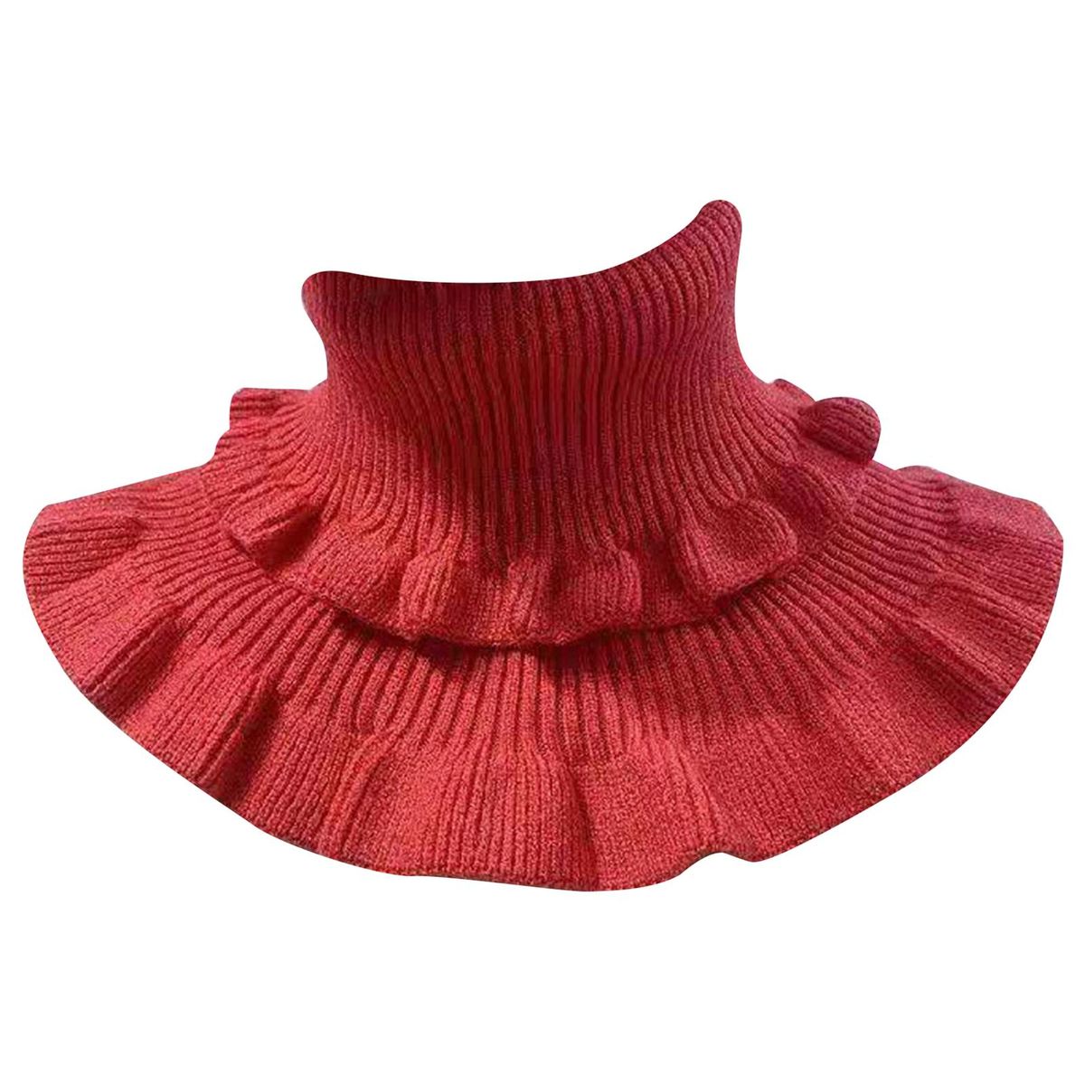 Autumn Winter Women Fake Collar Ruffles Turtleneck-Red