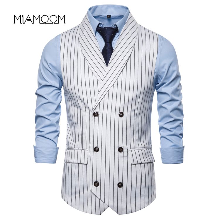 (Dark Grey)MIAMOOM  New Style Leisure Waistcoat  Men  Stripe Double Breasted Vest Fast Shipping 0226 ACU