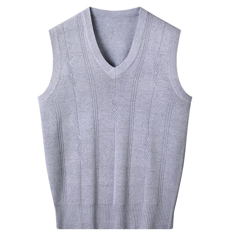 Sweater Vest Men Sleeveless V-neck  Waistcoat Keep Warm Underwear-A-gray